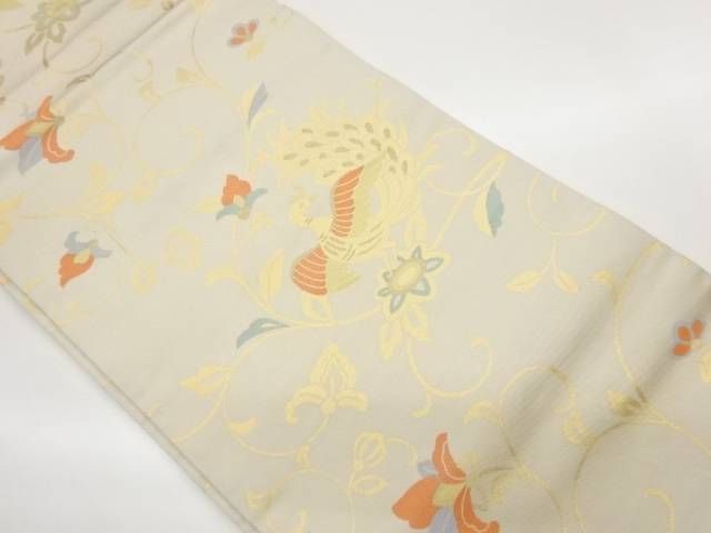 花唐草に孔雀模様織出し名古屋帯【中古】【着】【名古屋帯】