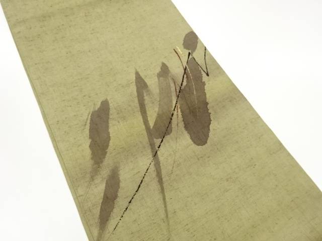 手織り紬金彩手描き抽象模様袋帯【中古】【着】【袋帯】