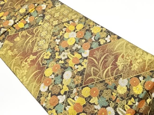松皮菱に桐・花々模様織出し袋帯【中古】【着】【袋帯】｜Kimono-Shinei　２号店