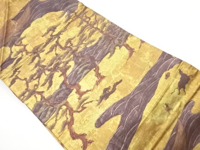 金彩屋形船に波・松模様名古屋帯【中古】【着】【名古屋帯】