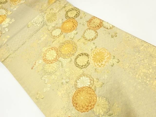 菊に萩模様織出し袋帯【中古】【着】【袋帯】