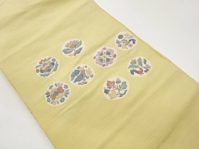 手織り紬丸文に花鳥模様織出し名古屋帯【中古】【着】【名古屋帯】｜Kimono-Shinei　２号店 14,118円