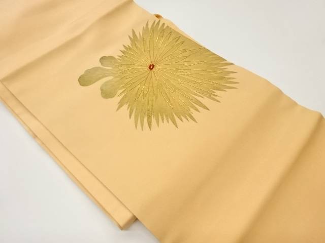 塩瀬金駒刺繍金彩菊模様名古屋帯【中古】【着】【名古屋帯】