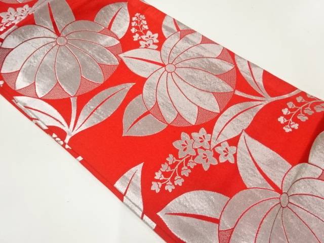 橘模様織出し丸帯（材料）【アンティーク】【中古】【着】【丸帯】