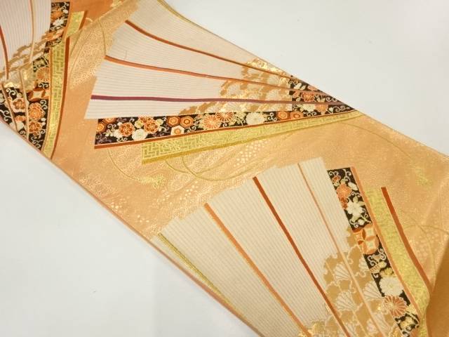 未使用品　本金箔二丁箔檜扇模様織出し袋帯【着】【袋帯】