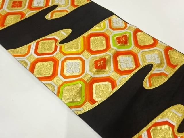 霞に花蜀江文織出し袋帯【中古】【着】【袋帯】