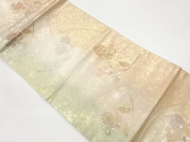 引箔露芝に花葉模様織出し名古屋帯【中古】【着】【名古屋帯】