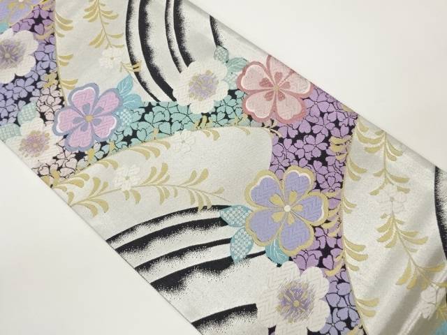 枝垂れ桜に曲線模様織出し袋帯【中古】【着】【袋帯】