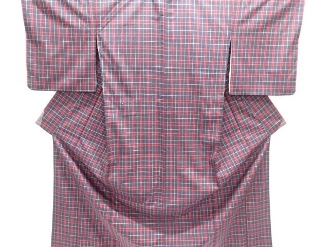格子織り出し米沢紬着物【中古】【着】【紬・お召し】