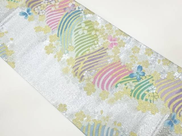 桜に波模様織出し袋帯【中古】【着】【袋帯】