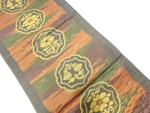 霞に花模様織出し袋帯【中古】【着】【袋帯】