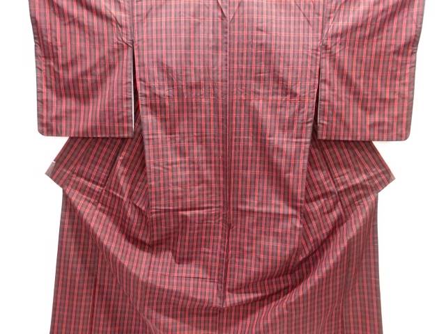 格子織り出し米沢紬着物【中古】【着】【紬・お召し】