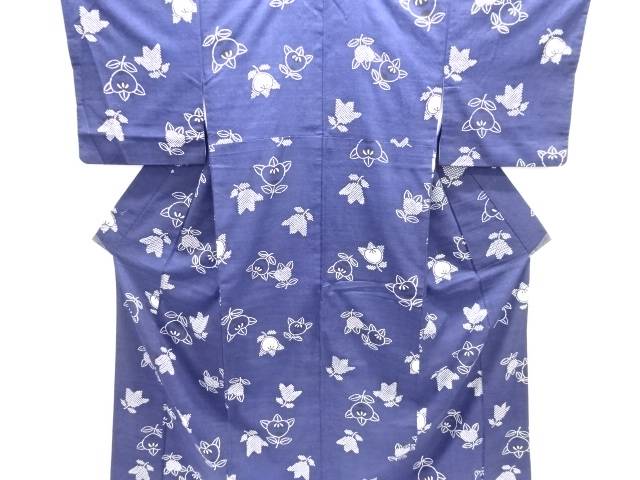 型染橘模様手織り紬着物【大正ロマン】【中古】【着】【大正ロマン】