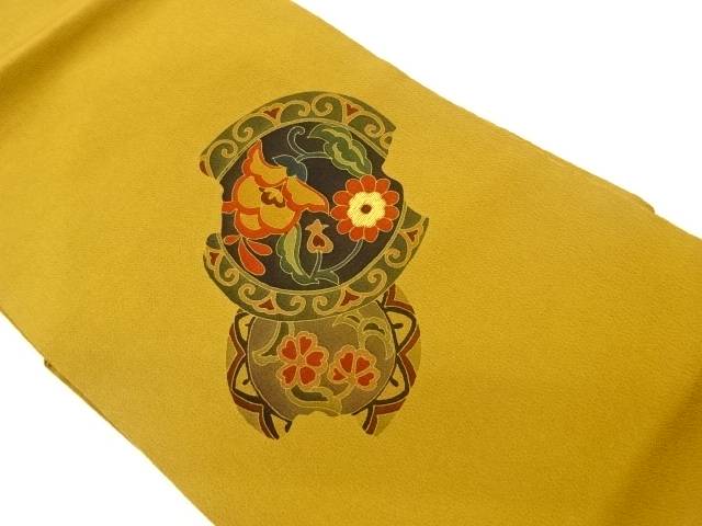 縮緬地破れ鏡裏に花唐草模様刺繍名古屋帯【中古】【着】【名古屋帯】 10,360円