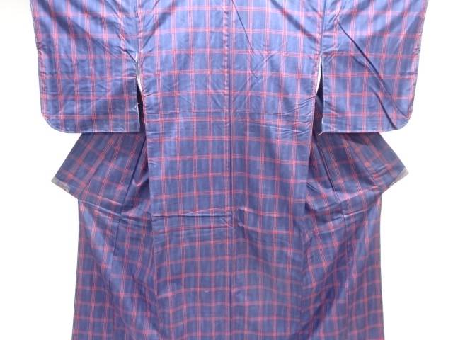 未使用品　格子織り出し米沢紬着物アンサンブル【着】【紬・お召し】