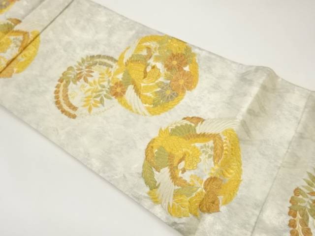 丸文に鳳凰・菊・藤模様織出し袋帯【中古】【着】【袋帯】｜Kimono-Shinei　２号店