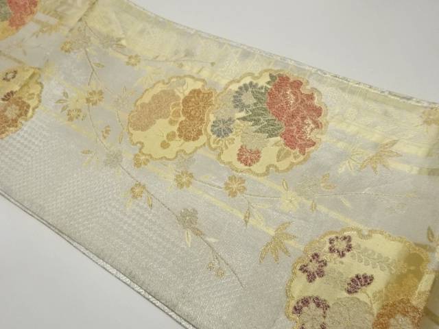 佐賀錦雪輪に草花・桜・竹模様織出し袋帯【中古】【着】【袋帯】