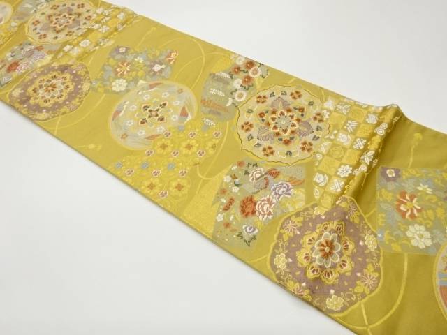 地紙・色紙に花鳥・華紋模様織出し袋帯【中古】【着】【袋帯】