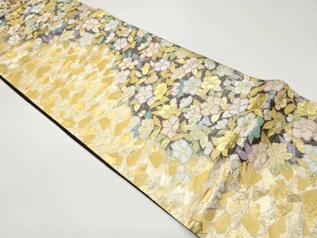 山茶花に変わり色紙散らし模様織出し袋帯【中古】【着】【袋帯】