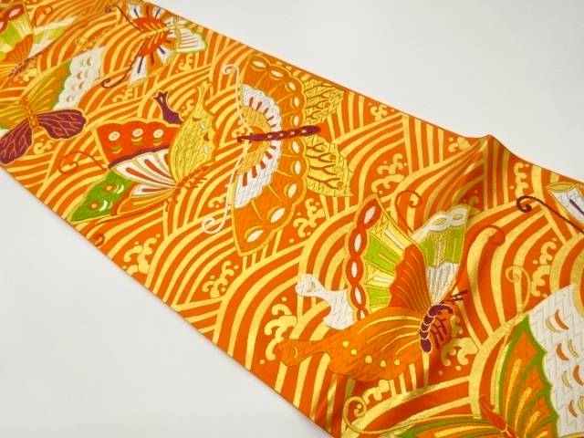 唐織群蝶文織出し袋帯【中古】【着】【袋帯】