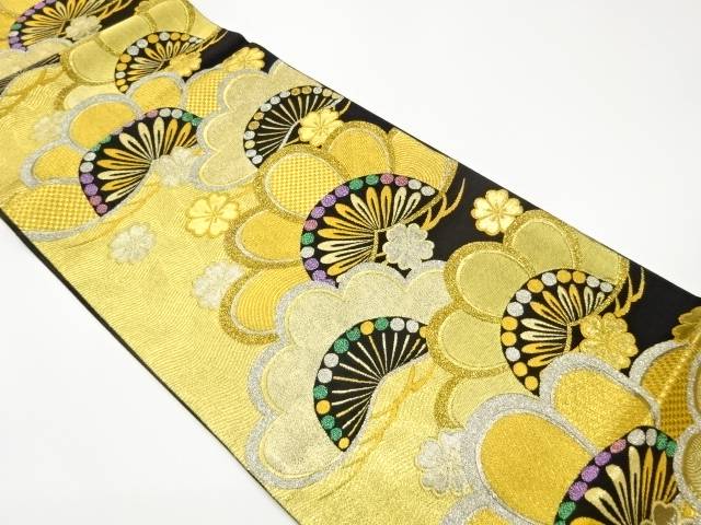 松に花々模様織出し袋帯【中古】【着】【袋帯】