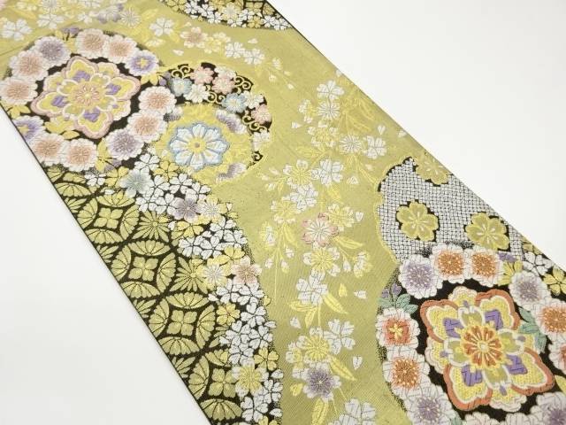 雪輪に華紋・枝垂れ桜・菊唐草模様織出し袋帯【中古】【着】【袋帯】|Kimono-Shinei 2号店