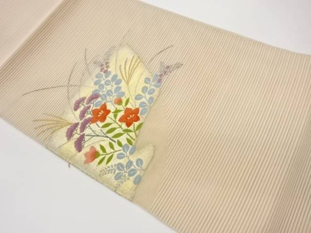 絽綴れ草花模様織出し名古屋帯【中古】【着】【名古屋帯】