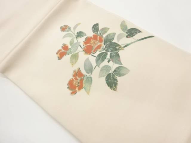 作家物　塩瀬椿模様名古屋帯【中古】【着】【名古屋帯】 10,952円