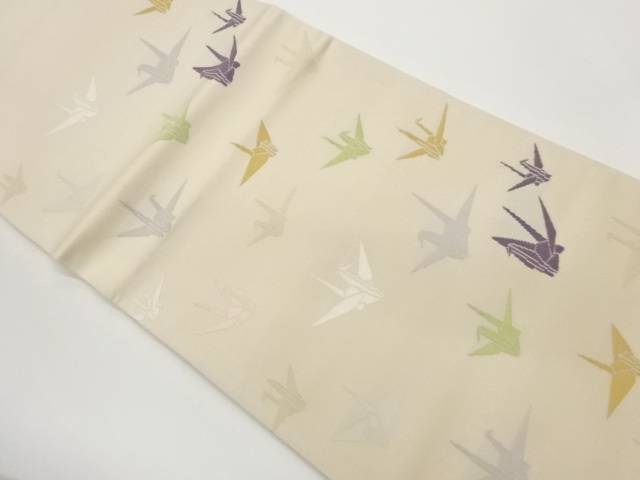 折鶴模様織出し開き名古屋帯（額縁仕立て）【中古】【着】【名古屋帯】