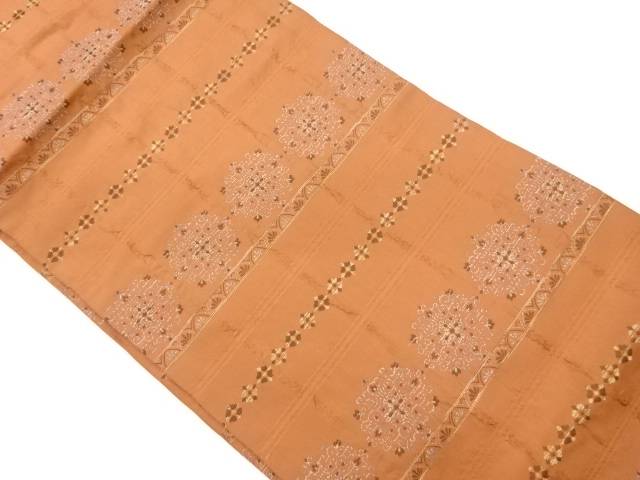 花唐草に菱・横段模様織出し名古屋帯【中古】【着】【名古屋帯】