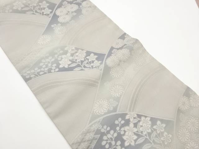 波に秋草・菱模様織出し名古屋帯【中古】【着】【名古屋帯】