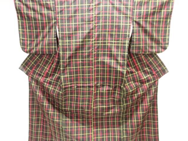 格子織り出し本場泥大島紬着物アンサンブル【中古】【着】【紬・お召し】