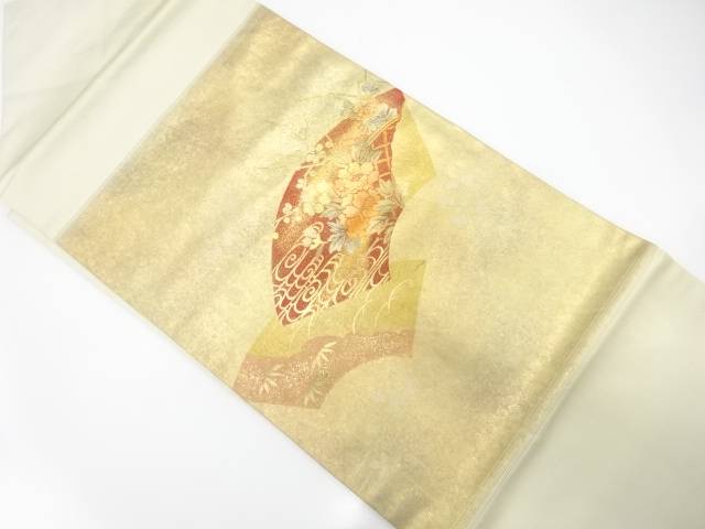 引箔　地紙に花模様　名古屋帯【中古】【着】【名古屋帯】