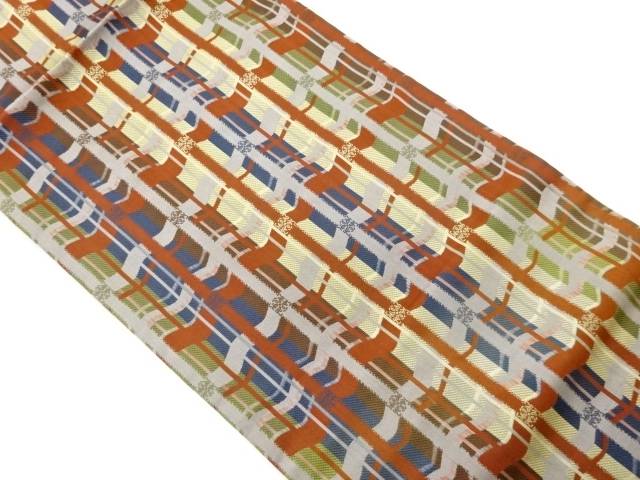 格子に波模様織出し名古屋帯【中古】【着】【名古屋帯】｜Kimono-Shinei　２号店