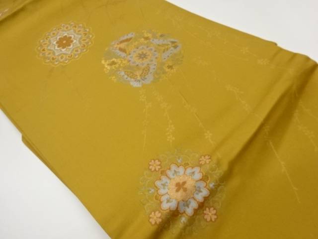 華文に蝶模様織出し名古屋帯【中古】【着】【名古屋帯】
