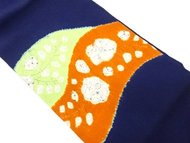 縮緬地絞り変わり横段に花葉模様名古屋帯【中古】【着】【名古屋帯】