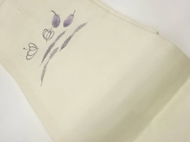 絽茄子・胡瓜に花模様名古屋帯【中古】【着】【名古屋帯】