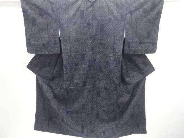 未使用品　色紙に更紗模様織出し手織り紬着物【着】【紬・お召し】