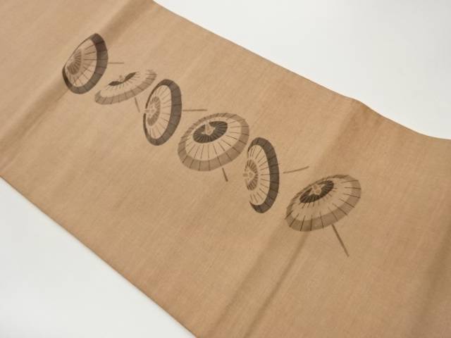 作家物　手織り紬和傘模様袋帯【中古】【着】【袋帯】