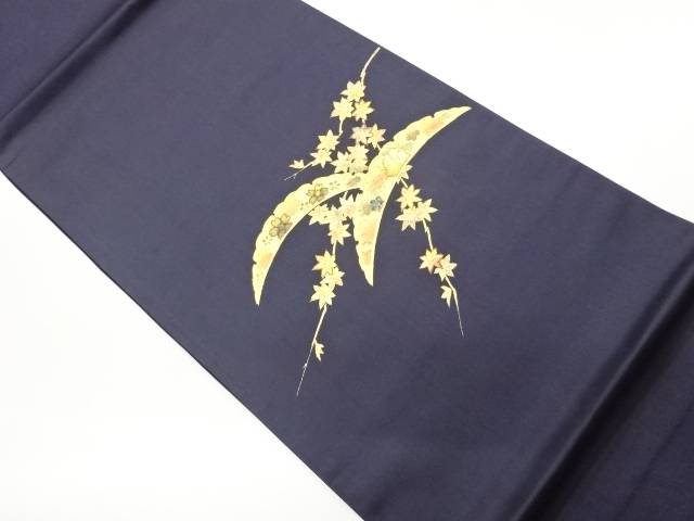 金彩螺鈿雪芝に紅葉・花々模様織出し袋帯【中古】【着】【袋帯】