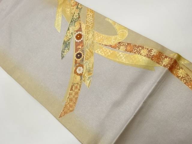 金彩鬘帯に菊唐草・松竹・古典柄模様刺繍名古屋帯【中古】【着】【名古屋帯】