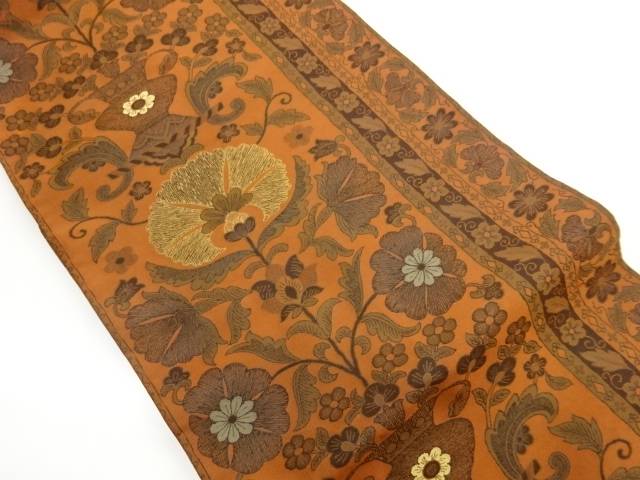 萬葉製　縞に花瓶・花々模様織出し名古屋帯【中古】【着】【名古屋帯】
