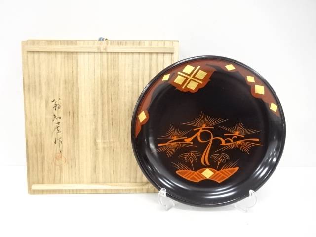 扇知屋造　秀衡塗　丸盆【中古】【道】 13,394円