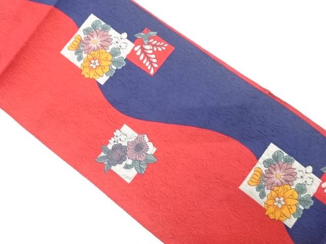 ふくれ織　枡に菊・藤模様織り出し　名古屋帯【中古】【着】【名古屋帯】