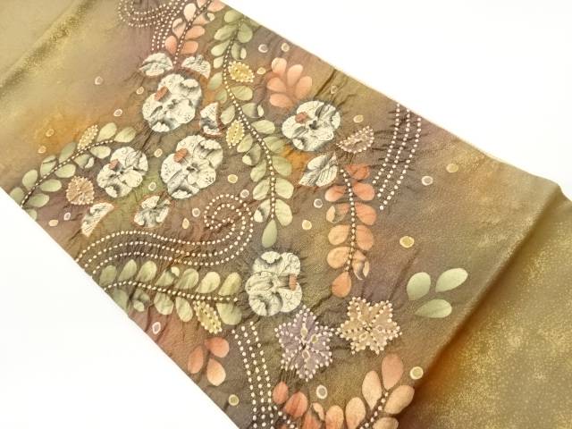 作家物 ふくれ織手描き銀通し辻が花模様袋帯【中古】【着】【袋帯】