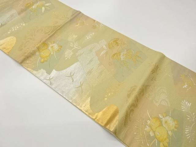 色紙に葡萄・万寿菊模様織出し袋帯【中古】【着】【袋帯】 9,072円