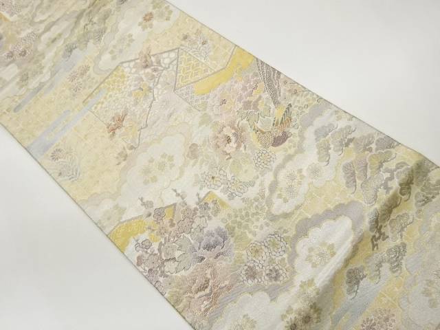 雲取りに屏風・花鳥模様織出し袋帯【中古】【着】【袋帯】｜Kimono-Shinei　２号店