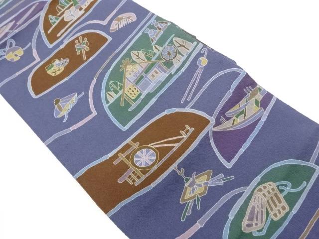 縮緬地金彩抽象風景模様名古屋帯【中古】【着】【名古屋帯】