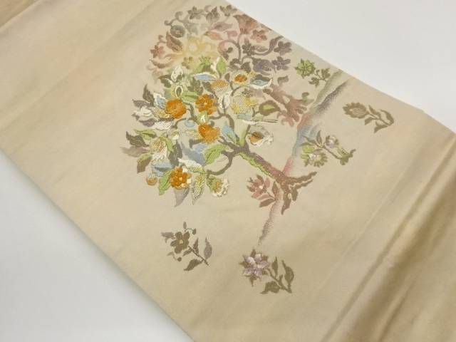 樹木に花唐草模様織出し名古屋帯【中古】【着】【名古屋帯】｜Kimono-Shinei　２号店