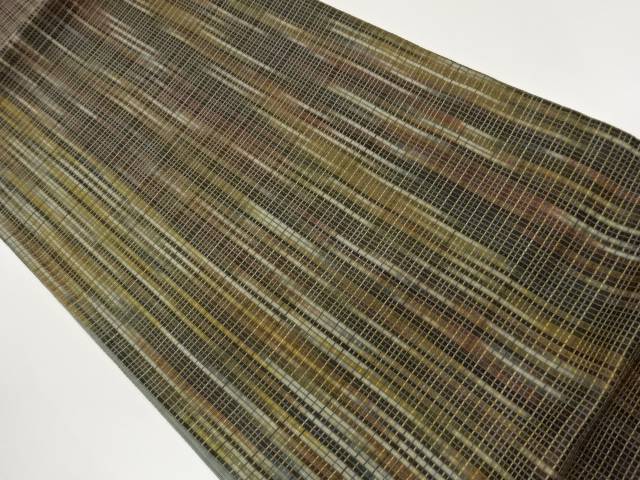 リボン織格子模様織出し全通洒落袋帯【中古】【着】【袋帯】